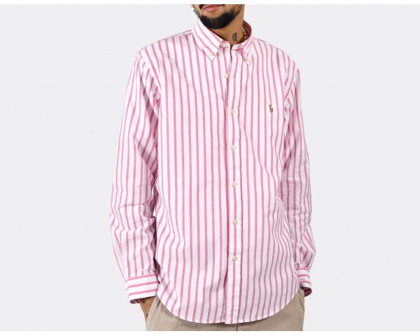 Polo Ralph Lauren Custom Fit Striped Oxford Shirt Pink