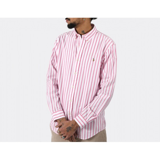 Polo Ralph Lauren Custom Fit Striped Oxford Shirt Pink